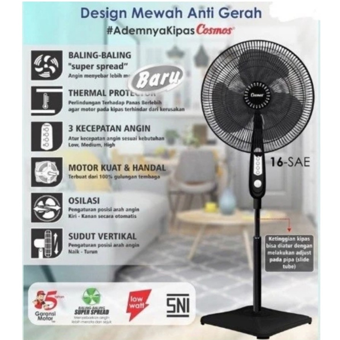 Cosmos Standing Fan Kipas Angin Berdiri 16 Inch - 16SAE | 16-SAE